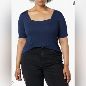 Amazon Aware Women's Modal Ribbed Elbow Sleeve Square Neck T-Shirt Plus Size